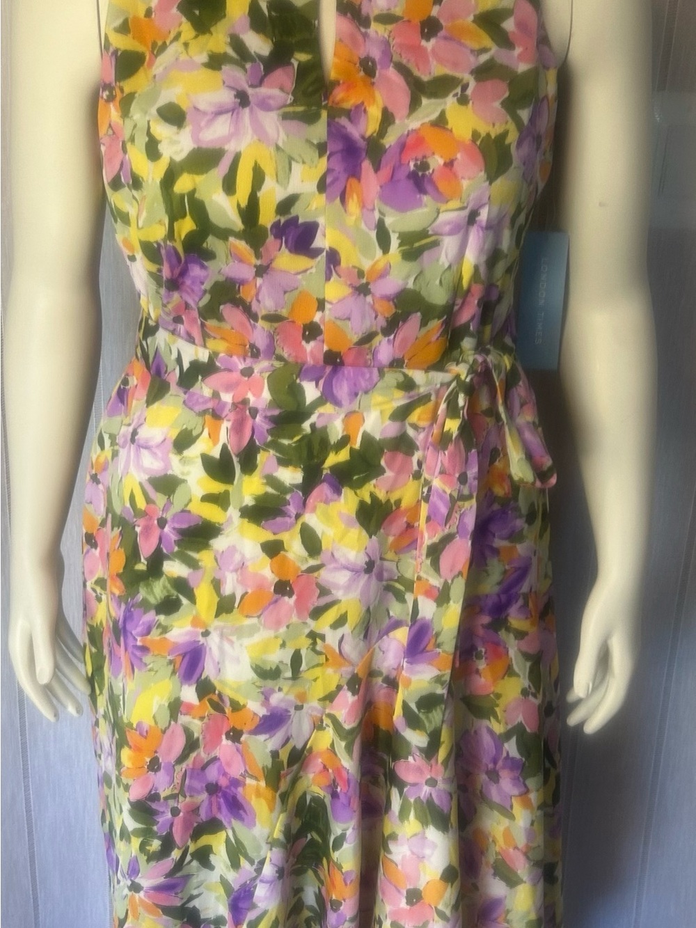 London Times Sleeveless Floral Midi Dress in Purple, Pink & Yellow